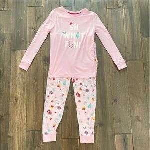 Holiday Time Oh What Fun! Kids Christmas Pajamas Pink L 10-12